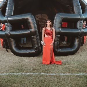 COPY - Sherri Hill Red, Size 2, Slit in leg, with cut out stomach